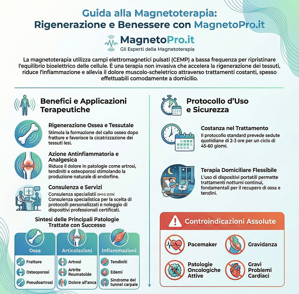infografica che mostra a cosa serve la magnetoterapia e i suoi campi di applicazione